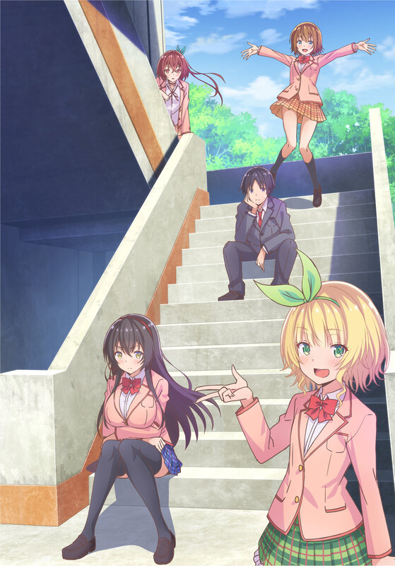 Anime Students on Stairs — Pink