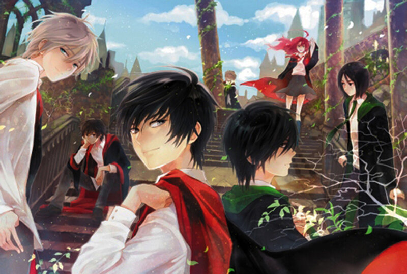 Anime Students on Stairs — Red
