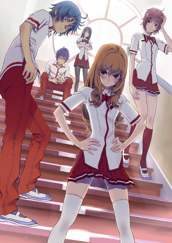 Anime Students on Stairs — White
