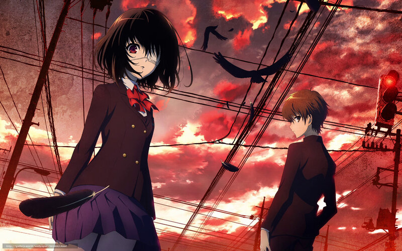 Anime students under red sky