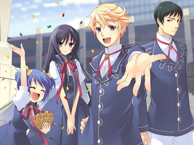 anime students with confetti