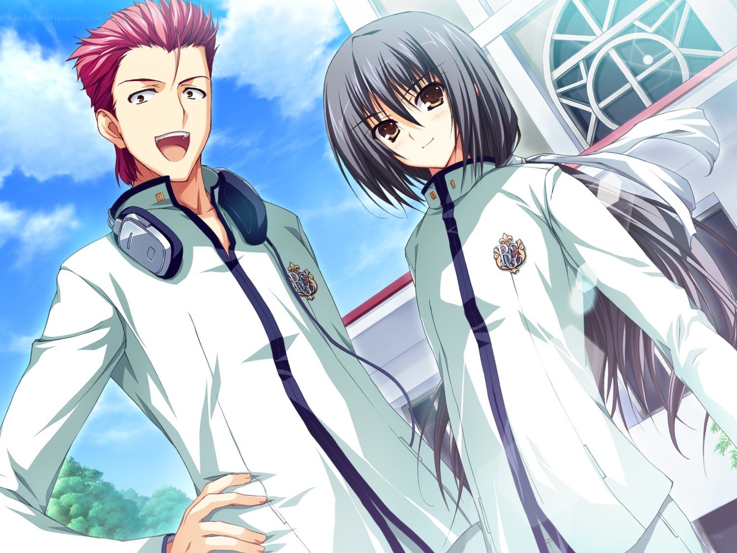 anime students with headphones