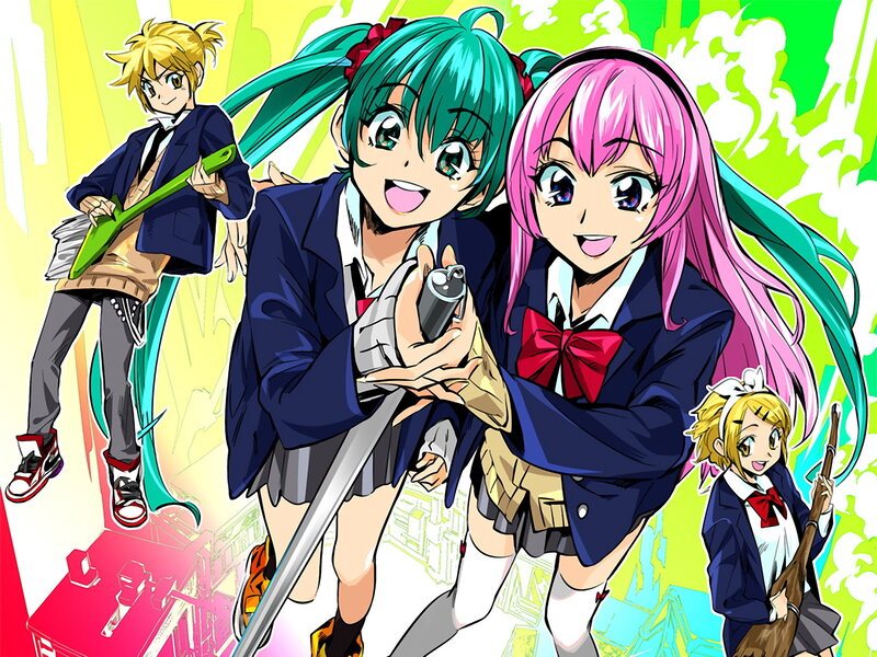 Anime students with weapons