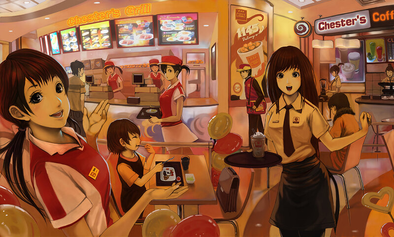 Anime-style fast food restaurant