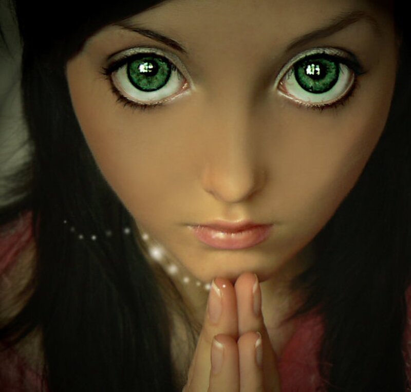 Anime-style Girl with Green Eyes