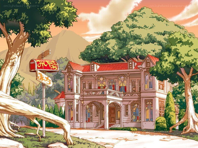 Anime-style mansion in a forest