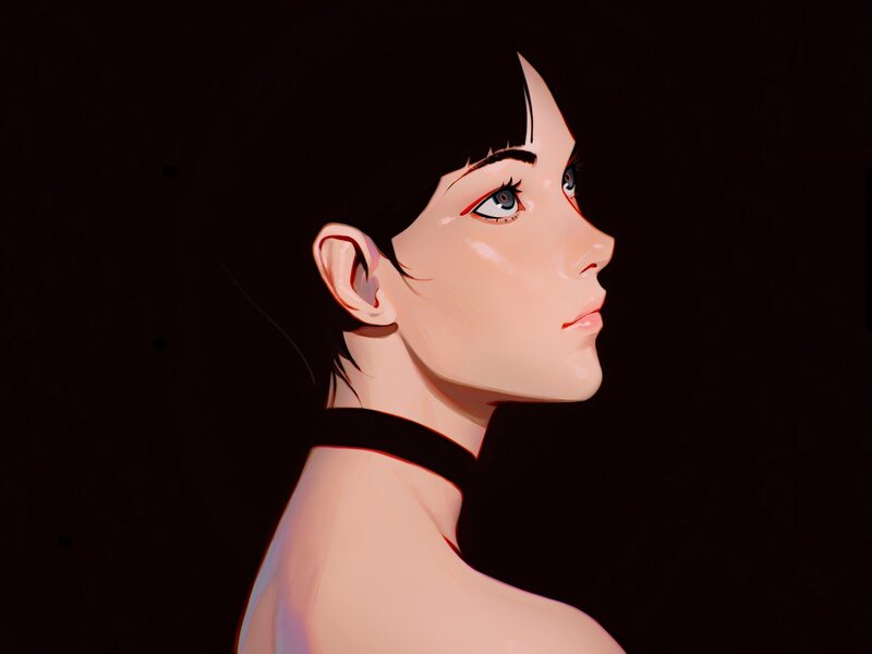 Anime-style Woman in Profile