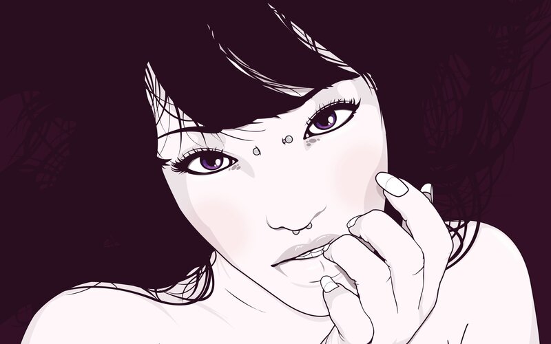 anime-style woman with purple eyes