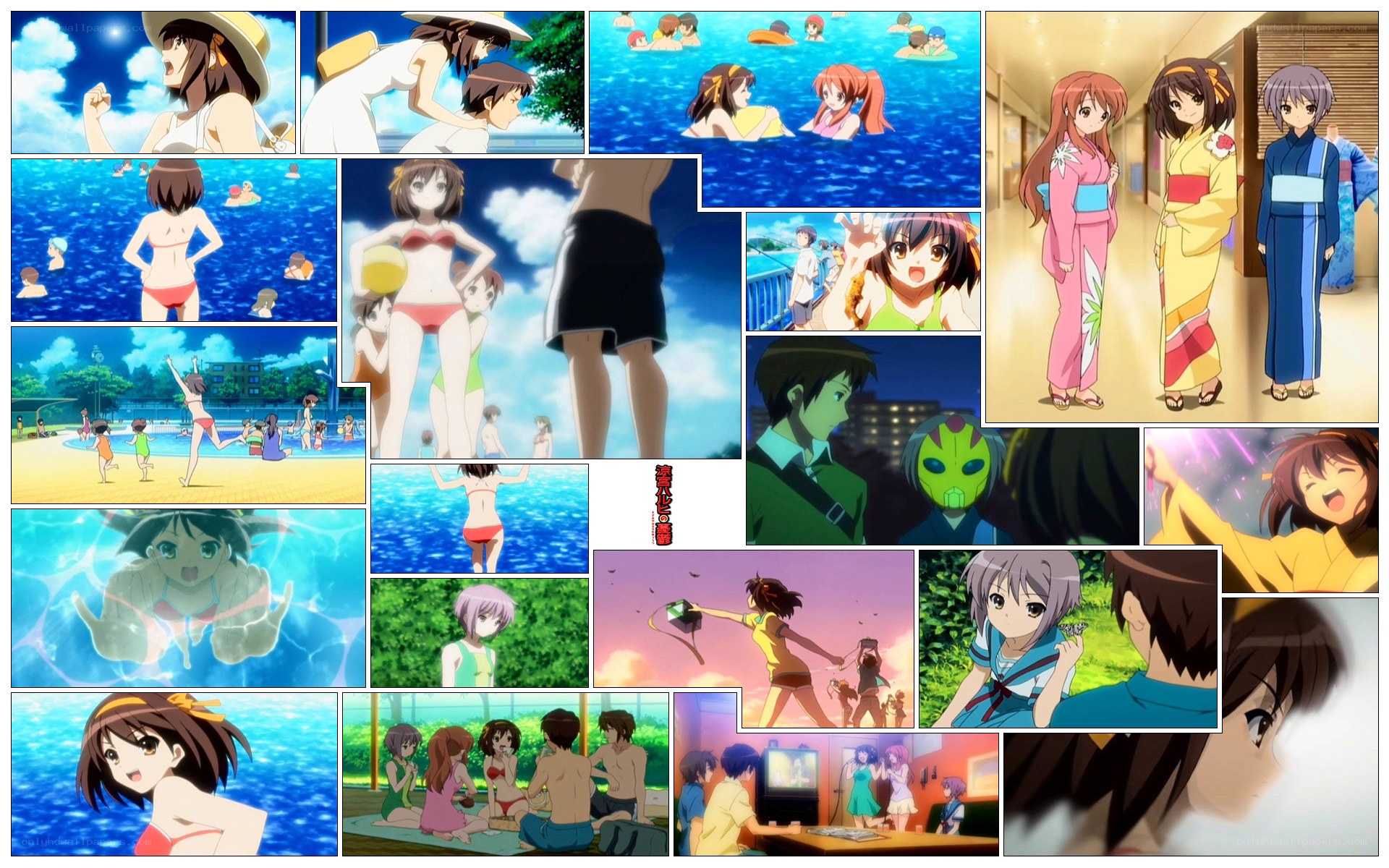 Anime summer scenes collage