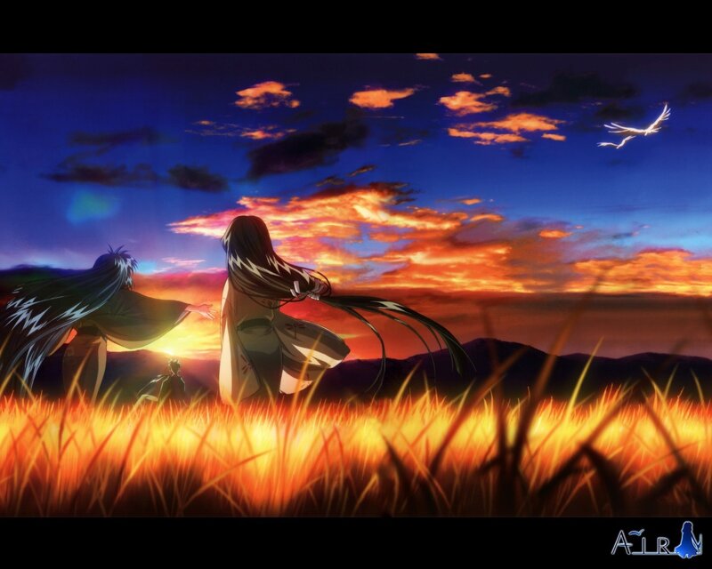 Anime sunset field scene