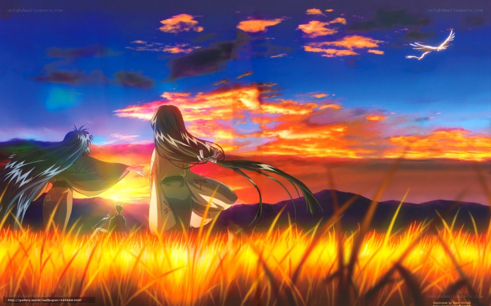 Anime sunset scene