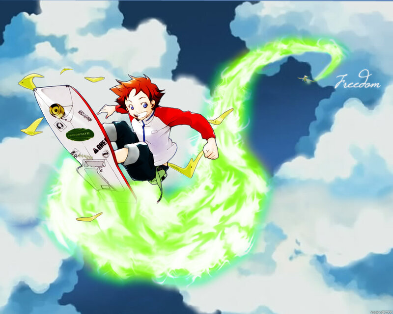 anime surfer in sky
