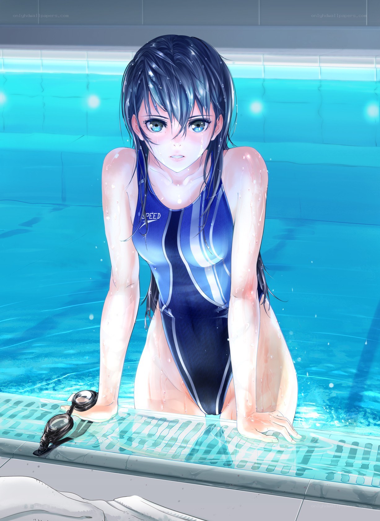 anime swimmer at pool edge