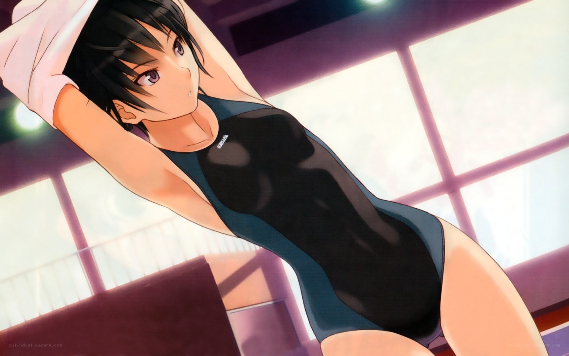 anime swimmer stretching