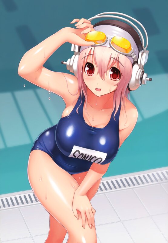 anime swimmer with headphones