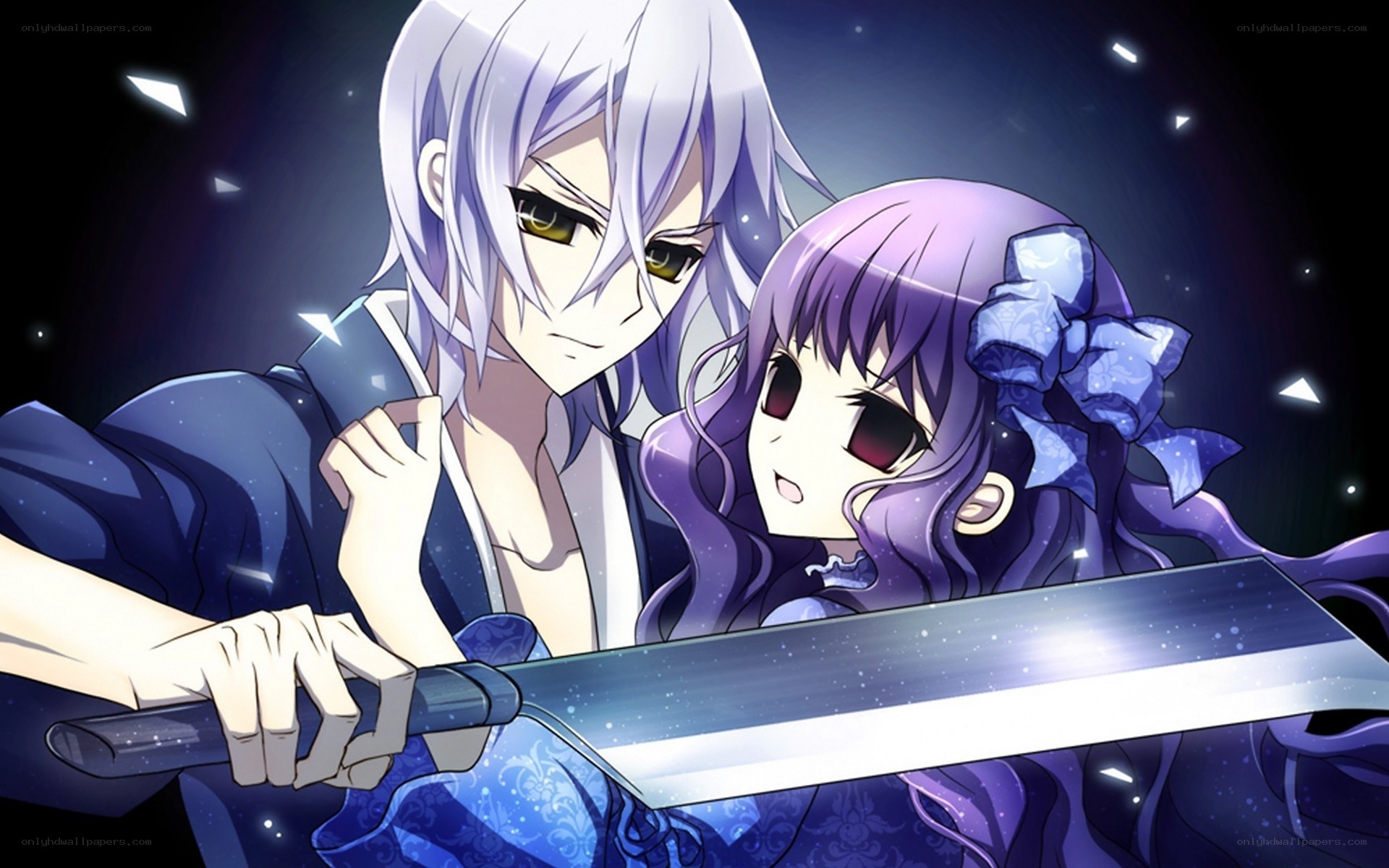 Anime sword duo in night
