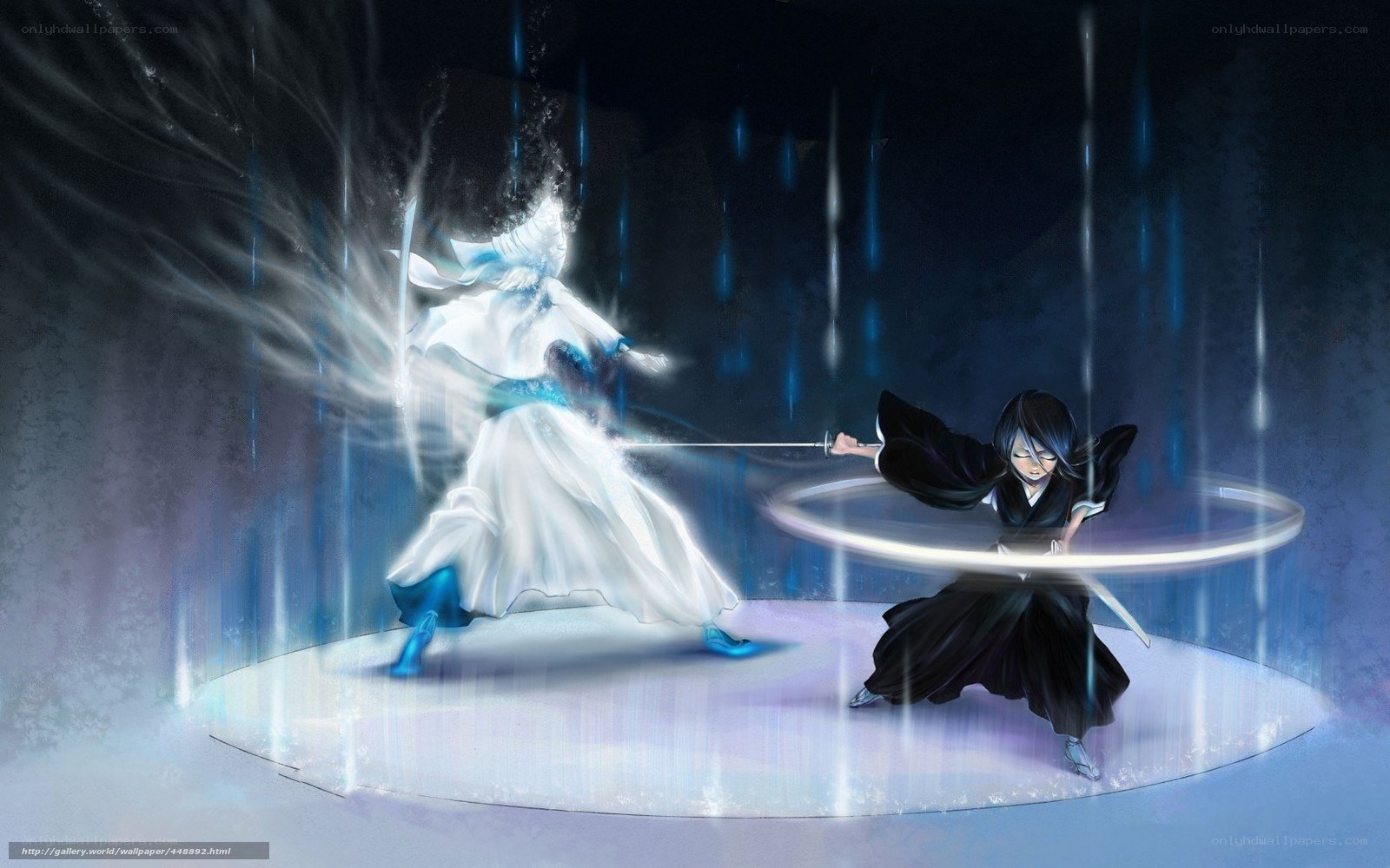 anime sword fight in rain