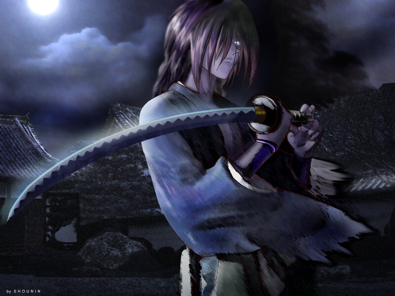 Anime Swordsman at Night — Purple