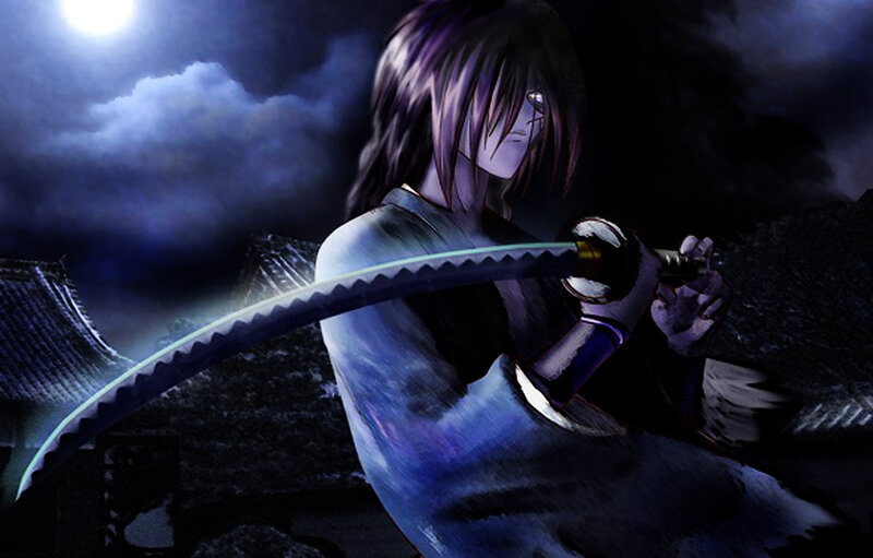Anime Swordsman at Night