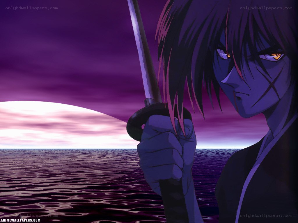anime swordsman at sunset