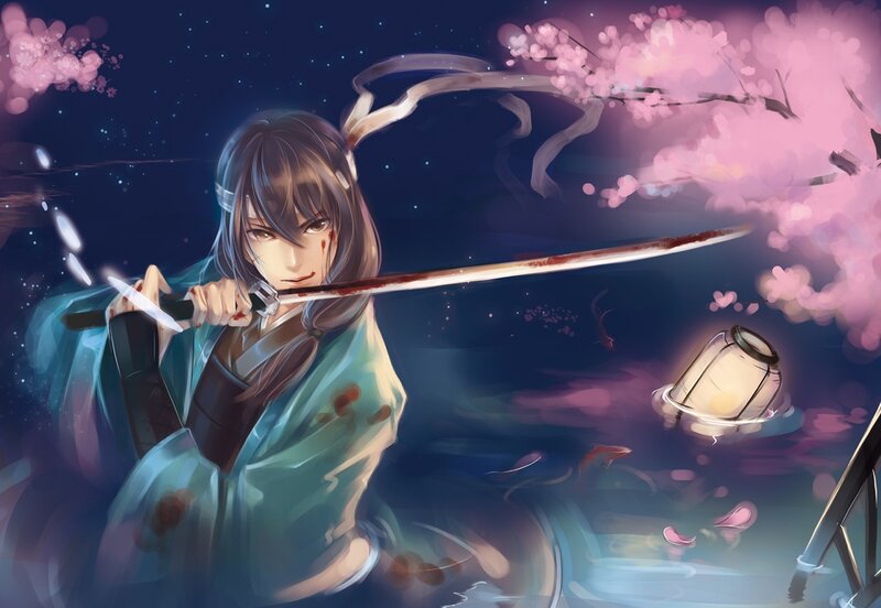Anime Swordsman — Blue, Dramatic, Night