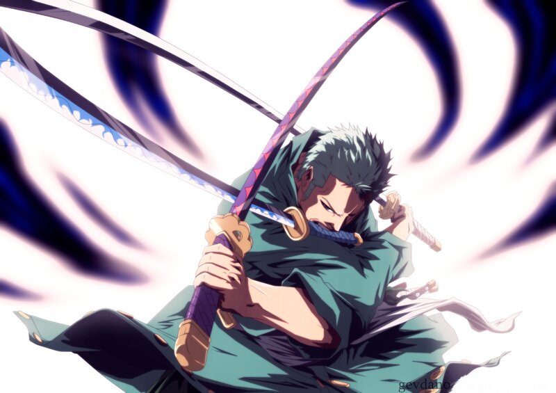 Anime Swordsman in Action — Green, Dramatic, Swords