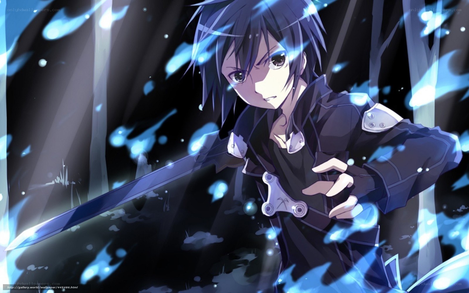 anime swordsman in blue light