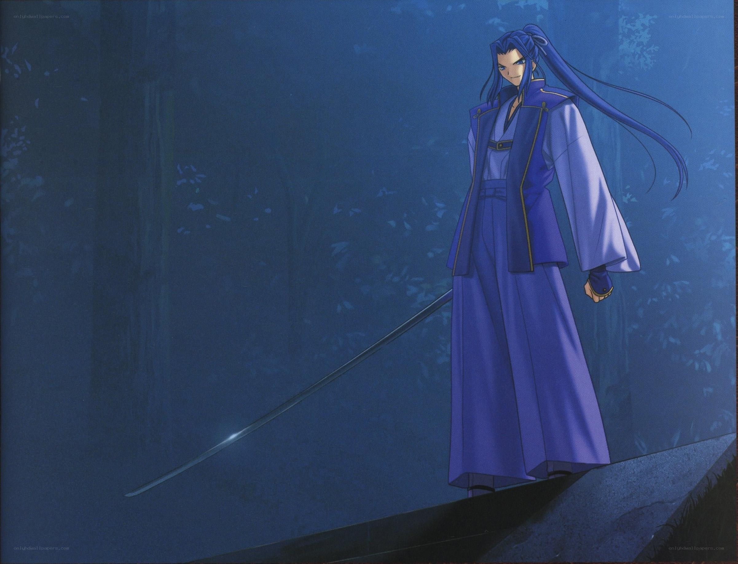 anime swordsman in blue