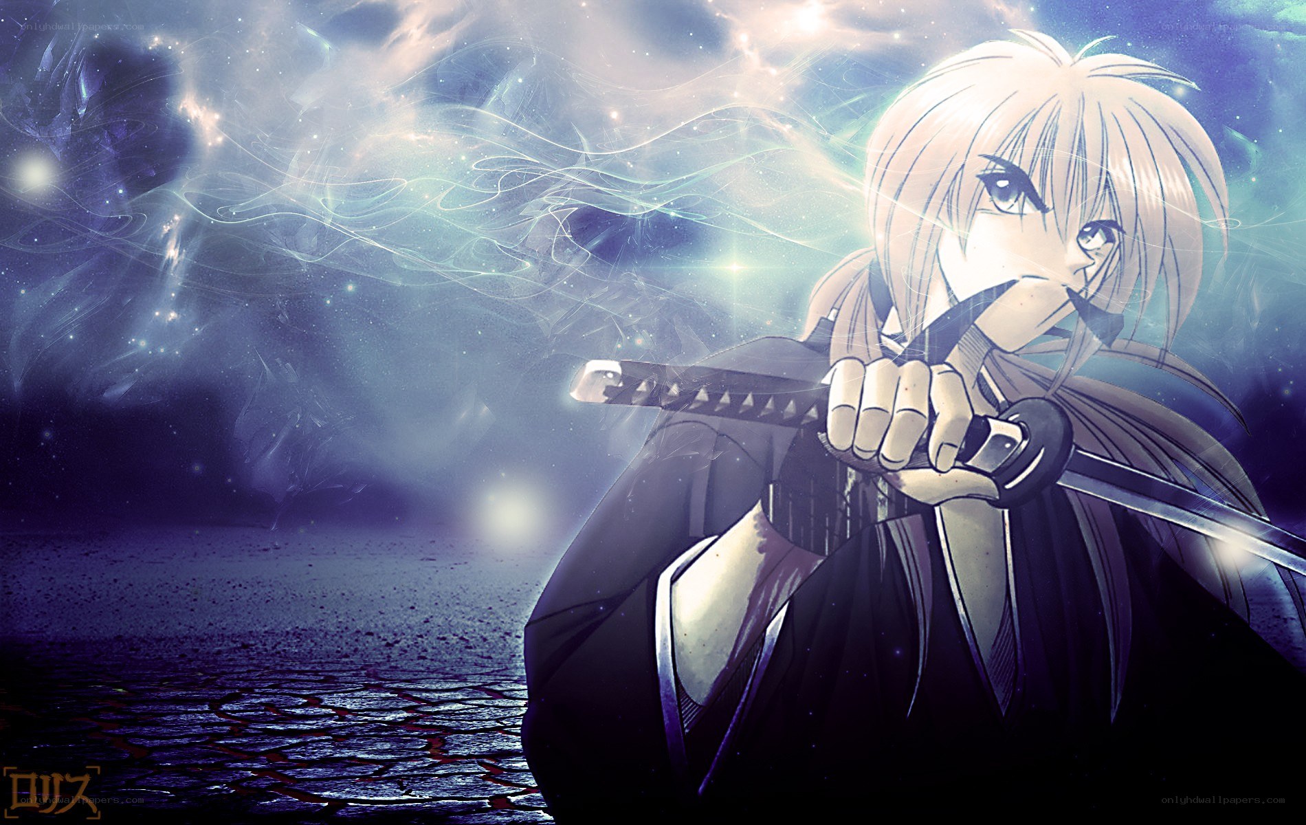 anime swordsman in cosmic setting