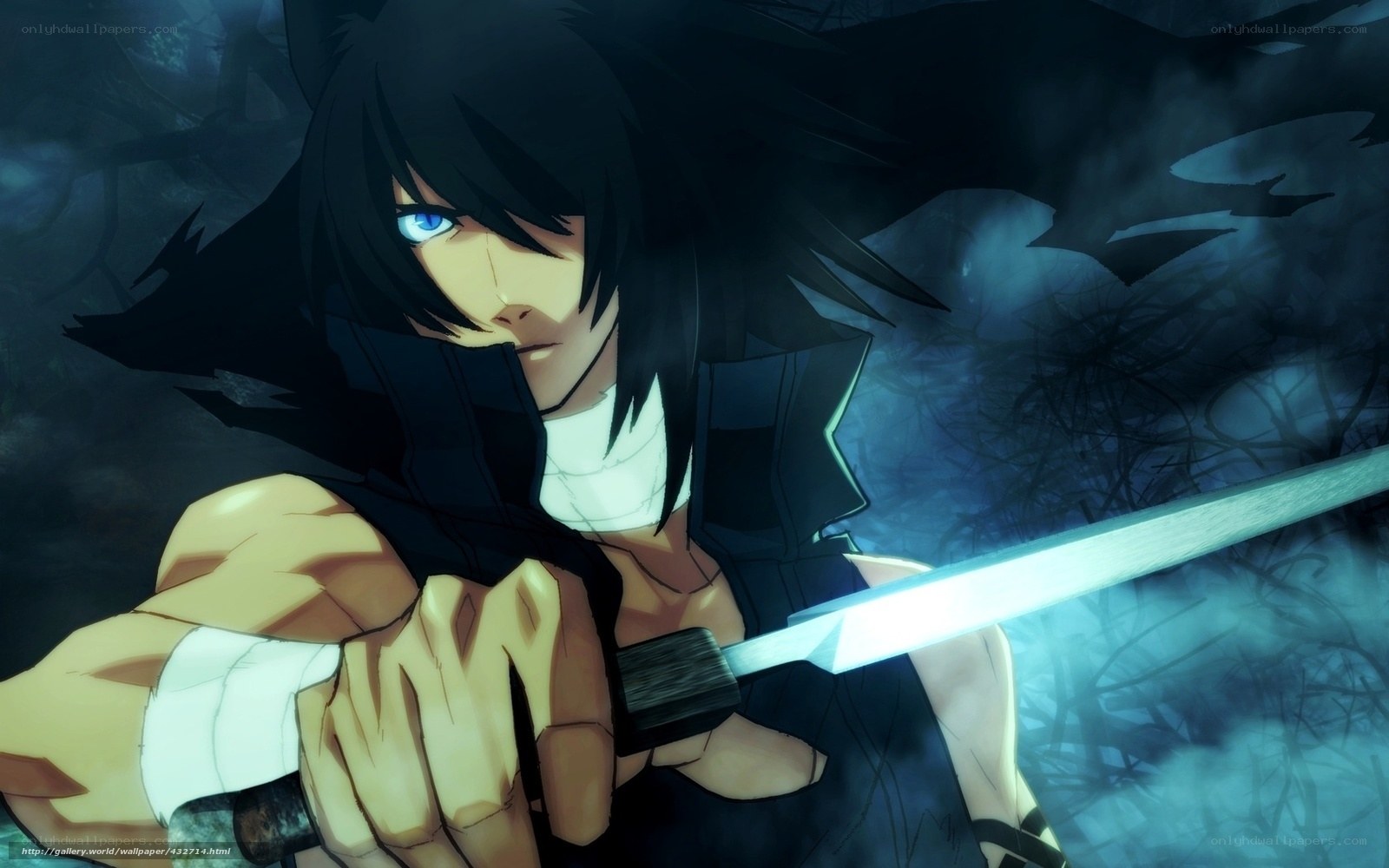 anime swordsman in dark forest