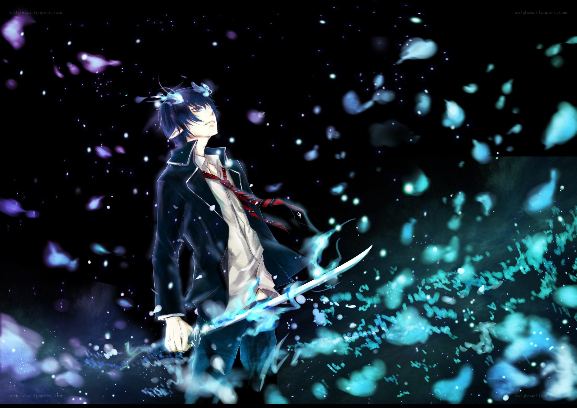 anime swordsman in dark space