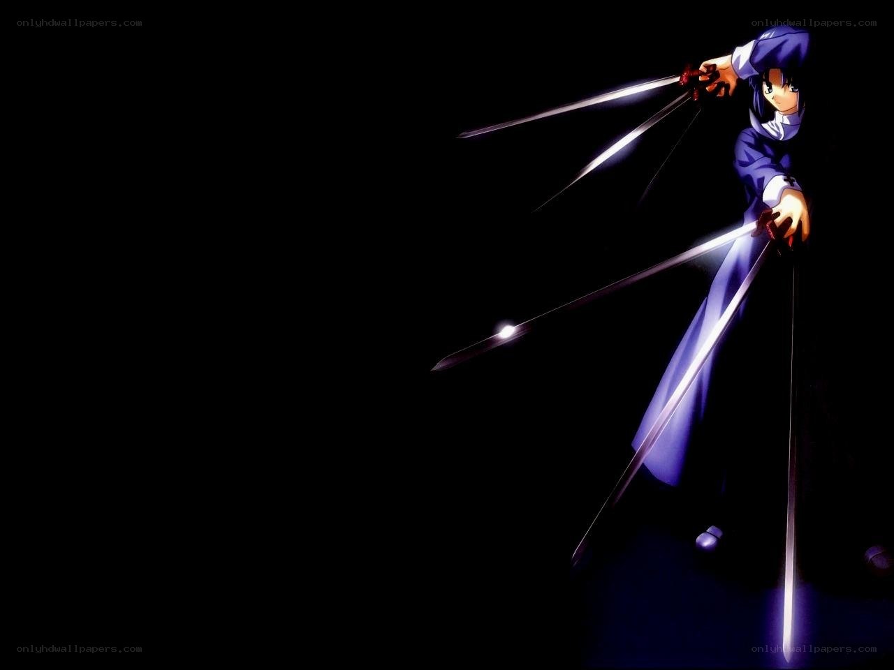 Anime swordsman in dark