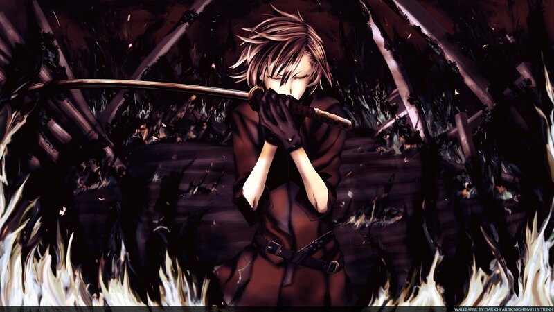 anime swordsman in fire