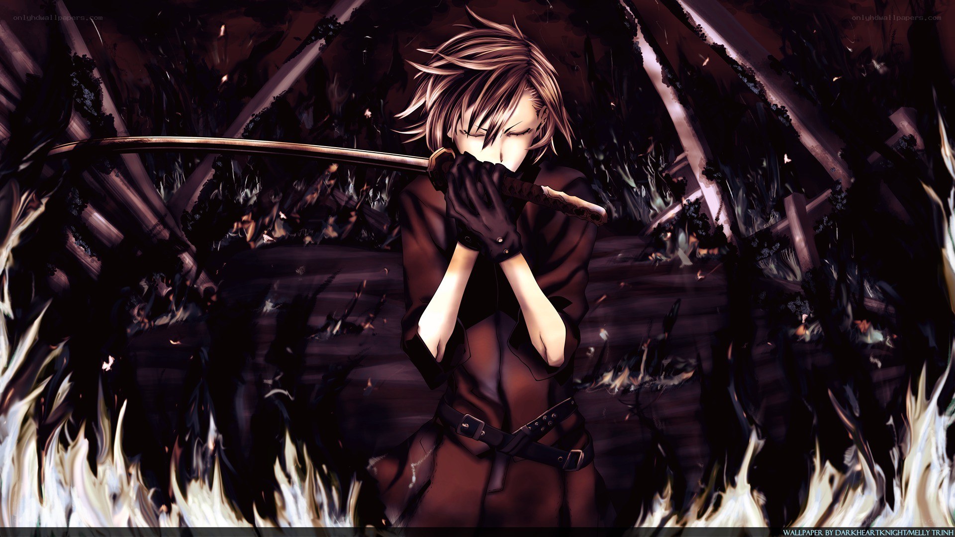 anime swordsman in fire