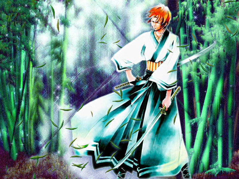Anime Swordsman in Forest — Green