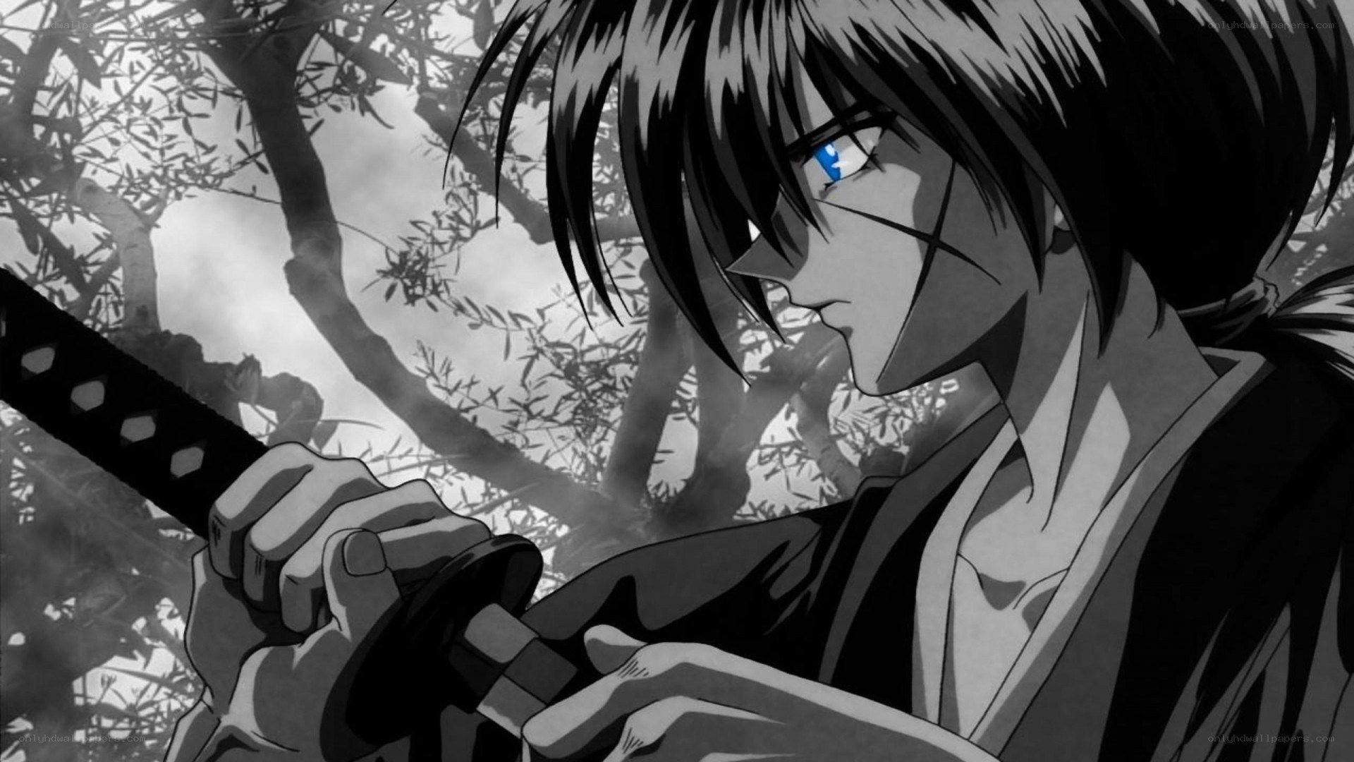 anime swordsman in forest