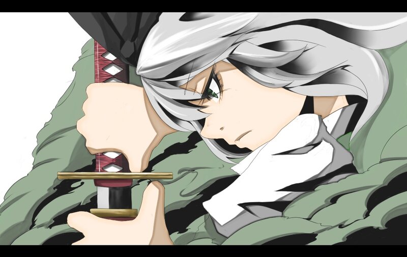 anime swordsman in green cloak