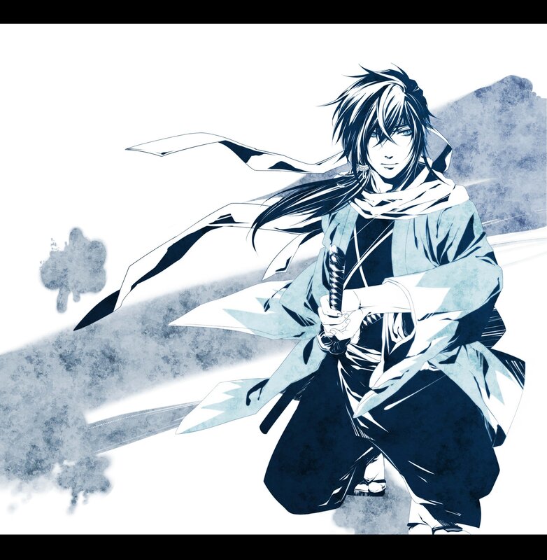 Anime Swordsman in Motion — Blue, Dramatic