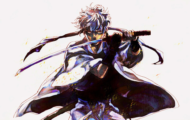 Anime Swordsman in Motion — White