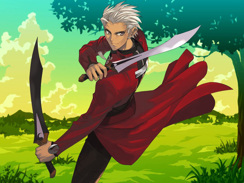 Anime swordsman in red cloak