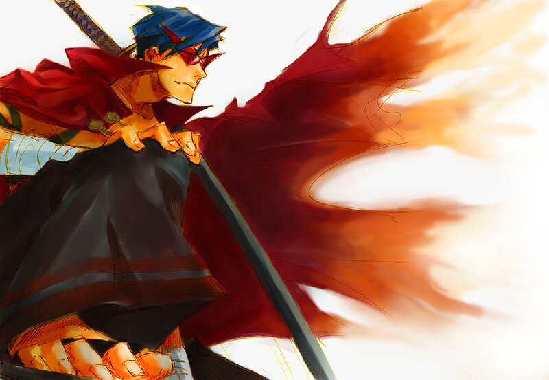 anime swordsman in red cloak