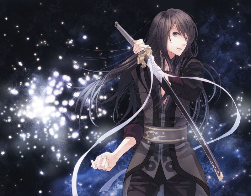 anime swordsman in starry night