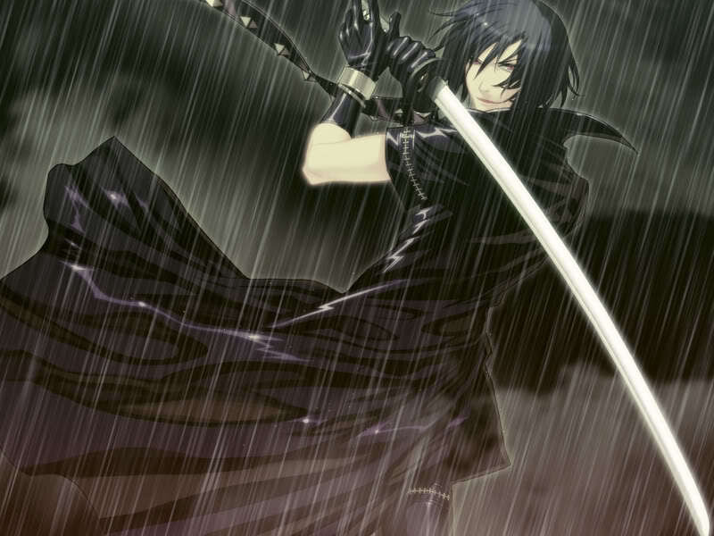 anime swordsman in the rain
