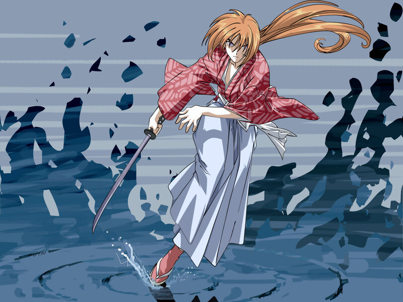 anime swordsman in water