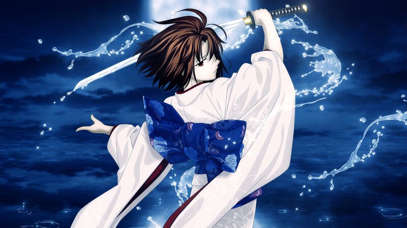 anime swordsman in white kimono