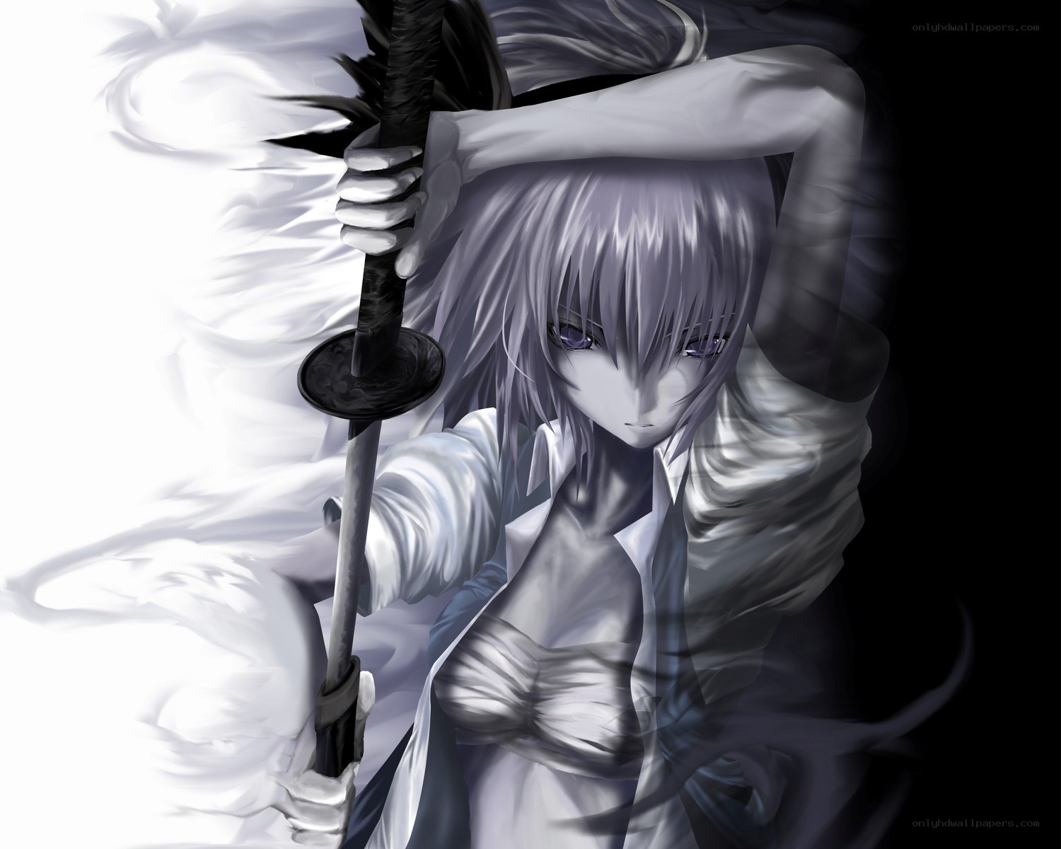 anime swordsman in white