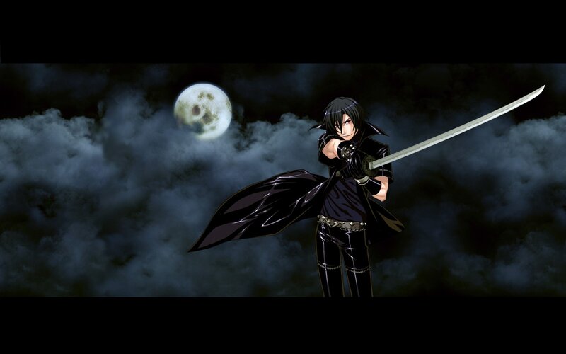 anime swordsman under moon