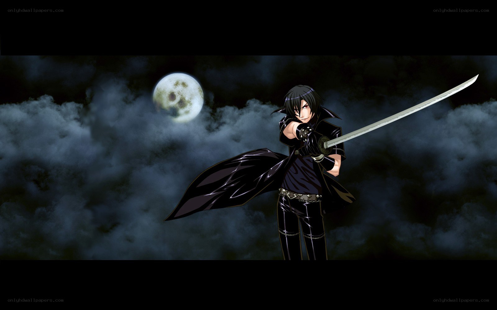 anime swordsman under moon