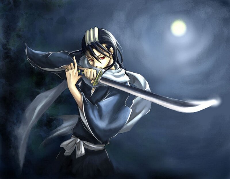 anime swordsman under moonlight