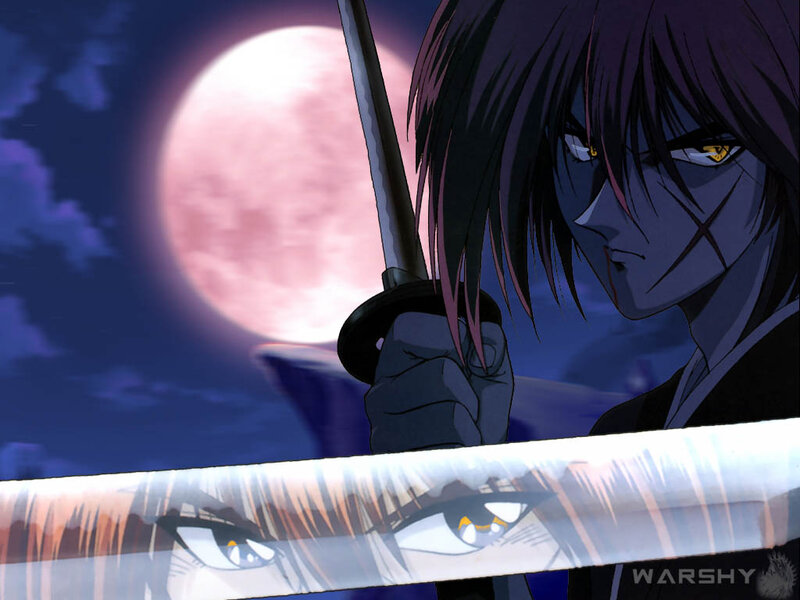 anime swordsman under moonlight